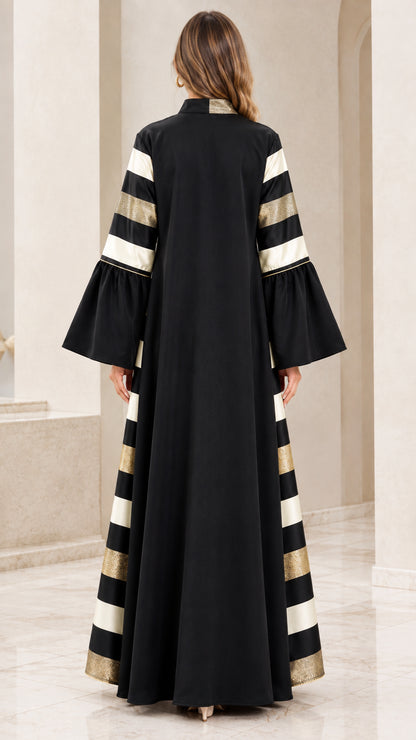 Back view of black long flared sleeve abaya dress